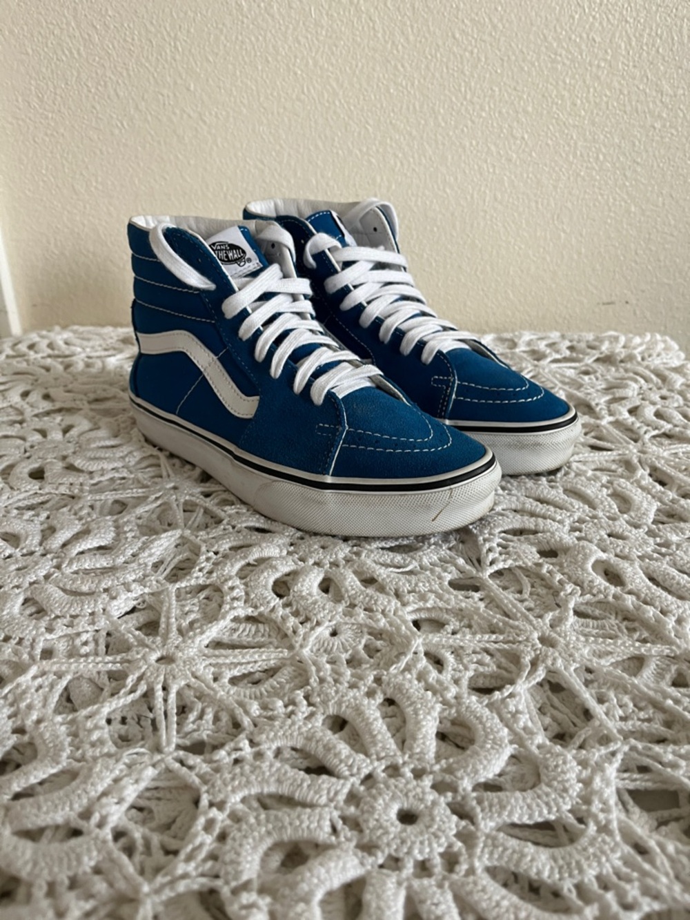 Vans Sk8-Hi High Tops in Deep Blue and White